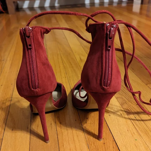 Lulu's wine vegan suede wrap up heels. - Picture 8 of 9